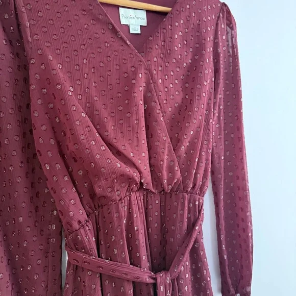 Thread & Supply Women's Maroon Long-Sleeve Wrap Dress - Picture 4 of 6